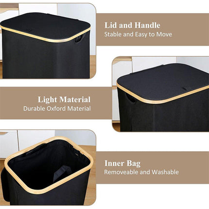 Bathroom Laundry Basket Large Clothes Hamper Dirty Laundry Storage Organizer - Black.