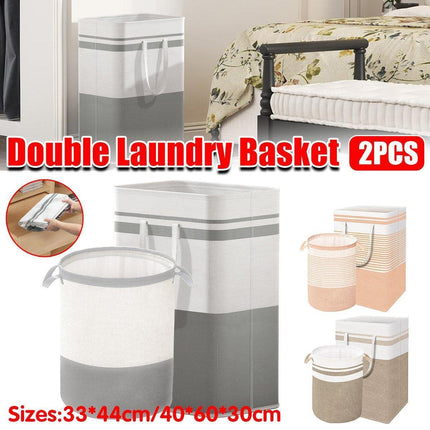Foldable Canvas Laundry Basket for Dirty Clothes Storage Bag Hamper Organizer - Grey.