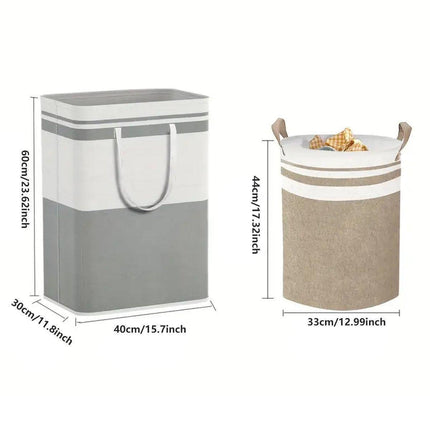 Foldable Canvas Laundry Basket for Dirty Clothes Storage Bag Hamper Organizer - Grey.