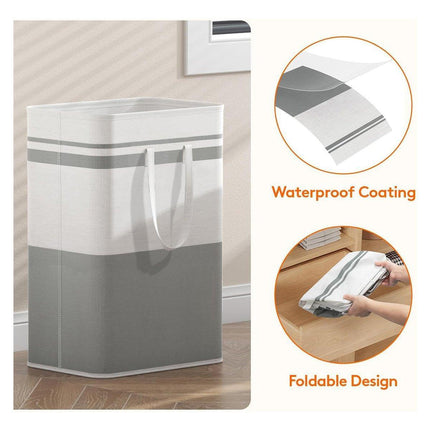 Foldable Canvas Laundry Basket for Dirty Clothes Storage Bag Hamper Organizer - Grey.