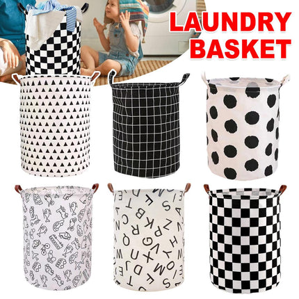 Foldable Laundry Basket Dirty Clothes Hamper Toy Storage Organizer Storage Bin - Black And White Chess.