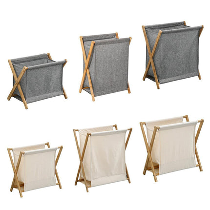 Wooden Collapsible Laundry Basket Dirty Clothes Storage Household Organizer - Beige-S.