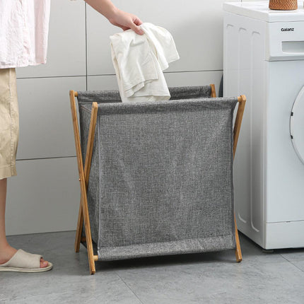 Wooden Collapsible Laundry Basket Dirty Clothes Storage Household Organizer - Beige-S.
