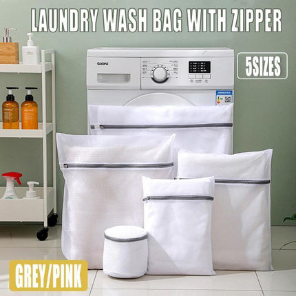 5pcs Zipper Mesh Laundry Bags Set Clothes Washing Organiser for Delicates - Grey.
