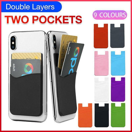 Silicone Phone Card Holder Double Layer Adhesive Wallet with 3M Backing - Purple.