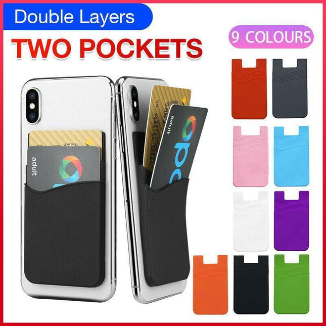 Silicone Phone Card Holder Double Layer Adhesive Wallet with 3M Backing - White.
