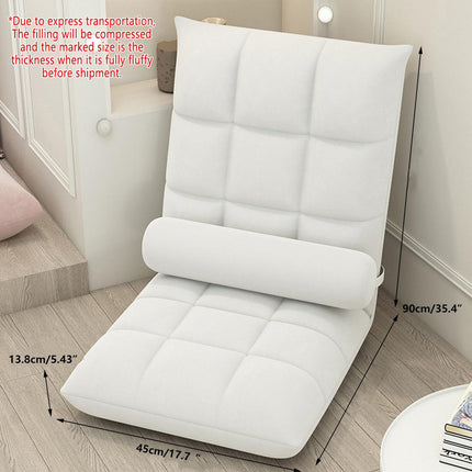 Floor Lounge Sofa Bed Chair with Lumbar Pillow Folding Adjustable Cushion - White.