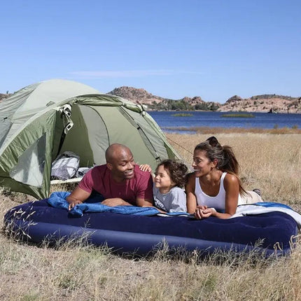 King Size Inflatable Airbed Easy Inflate Flocked Air Mattress Camping Guest Bed.