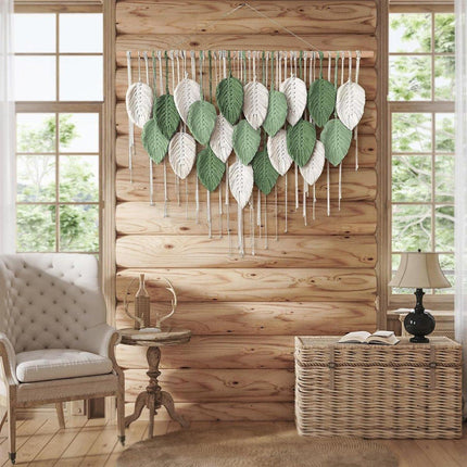 Cotton Rope Woven Leaves Tapestry Wall Hanging for Living Room Bedroom Decor.