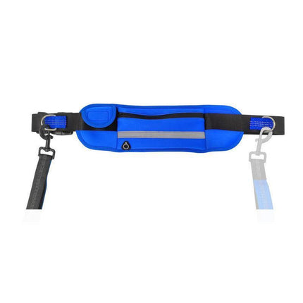 Hands Free Dog Leash Adjustable Lead with Waist Belt Bag for Walking Jogging Running - Black + Blue.