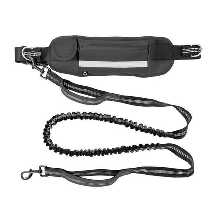 Hands Free Dog Leash Adjustable Lead with Waist Belt Bag for Walking Jogging Running - Black + Blue.