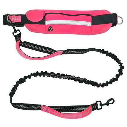 Hands Free Dog Leash Adjustable Lead with Waist Belt Bag for Walking Jogging Running - Black + Blue.