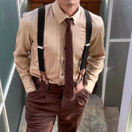 Adjustable 35mm Wide Suspenders for Men with 6 Clips Elastic Leather Braces - Grey.