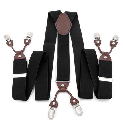 Adjustable 35mm Wide Suspenders for Men with 6 Clips Elastic Leather Braces - Grey.