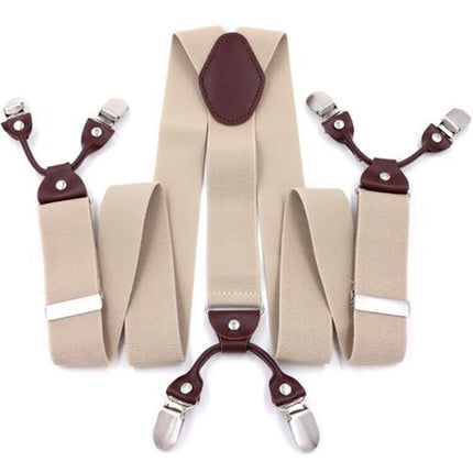 Adjustable 35mm Wide Suspenders for Men with 6 Clips Elastic Leather Braces - Red.