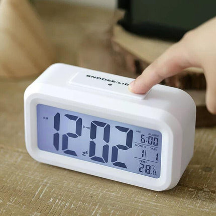 Digital Bedside Led Snooze Alarm Clock Time Temperature Day/Night Desktop Clock - White.