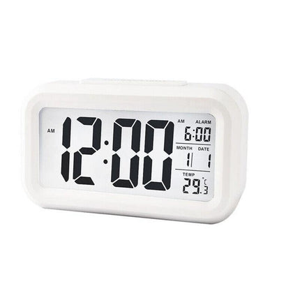 Digital Bedside Led Snooze Alarm Clock Time Temperature Day/Night Desktop Clock - White.