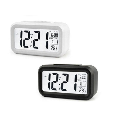 Digital Bedside Led Snooze Alarm Clock Time Temperature Day/Night Desktop Clock - White.