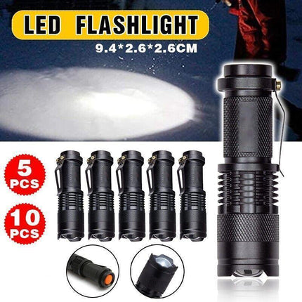 5/10x Mini Q5 LED Flashlight Torch Adjustable Focus Zoom Light Lamp 1200LM - 5PCS.