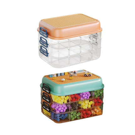 3-Layer Stackable Storage Box for Building Blocks Toy Organizer with Sorting Trays - Green.
