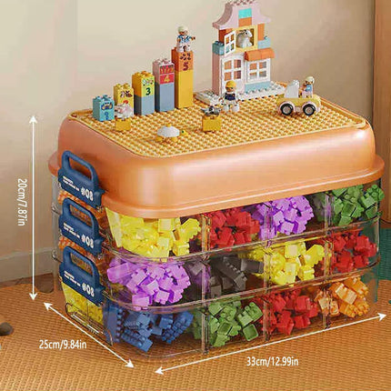 3-Layer Stackable Storage Box for Building Blocks Toy Organizer with Sorting Trays - Green.