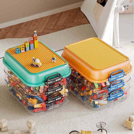 3-Layer Stackable Storage Box for Building Blocks Toy Organizer with Sorting Trays - Green.