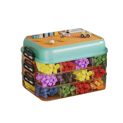 3-Layer Stackable Storage Box for Building Blocks Toy Organizer with Sorting Trays - Green.