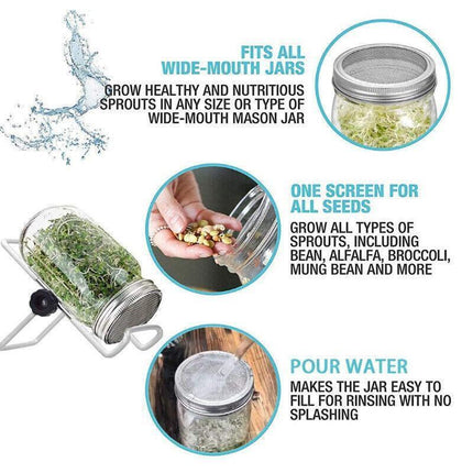 Seed Sprouting Lids Tools Strainer Screen Kits For Wide Mouth Mason Canning Jar - 1SET.