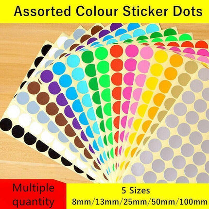 Blue Assorted Sizes Colour Sticker Dots Adhesive Round Labels Circular Spot Scrapbook - 13mm*132 Dots.