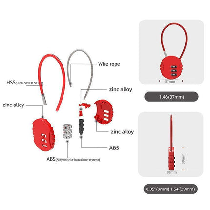 Combination Lock Padlock Locker 3 Digit Security Bike Suitcase Luggage Bag - Red.
