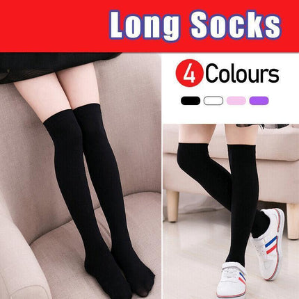 Womens Girls Long Socks Over Knee Thigh High Stockings Hosiery Tights Pantyhose - Purple.