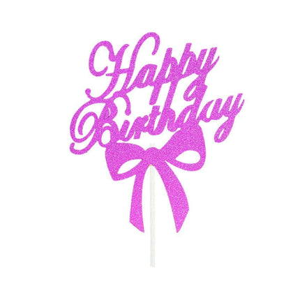 Happy Birthday Cake Topper Colour Printed Acrylic Party Decorations - Rose Red-Line Strip.