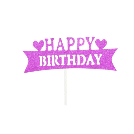 Happy Birthday Cake Topper Colour Printed Acrylic Party Decorations - Rose Red-Line Strip.