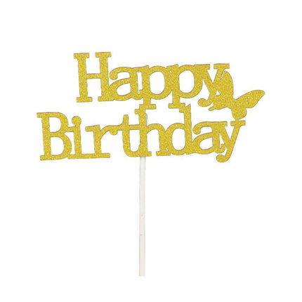 Happy Birthday Cake Topper Colour Printed Acrylic Party Decorations - Rose Red-Line Strip.