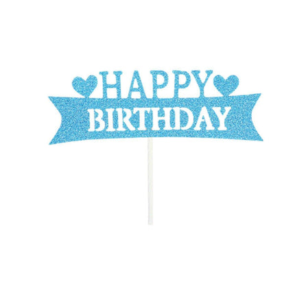 Happy Birthday Cake Topper Colour Printed Acrylic Party Decorations - Silver-Long Strip.