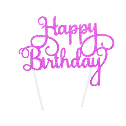 Happy Birthday Cake Topper Colour Printed Acrylic Party Decorations - Silver-Long Strip.