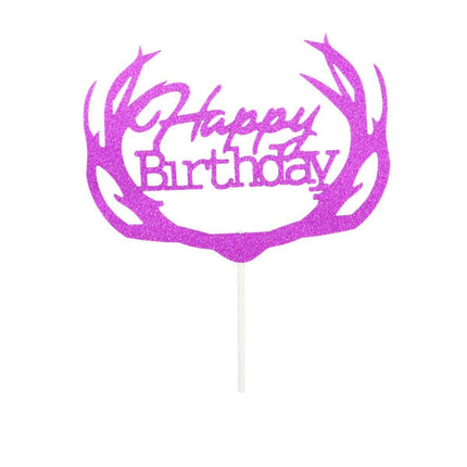 Happy Birthday Cake Topper Colour Printed Acrylic Party Decorations - Silver-Long Strip.