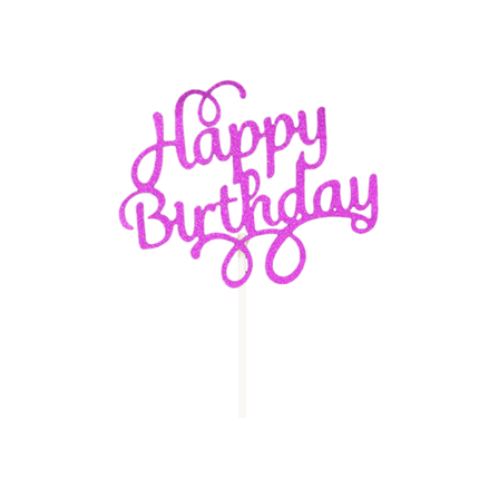 Happy Birthday Cake Topper Colour Printed Acrylic Party Decorations - Silver-Long Strip.