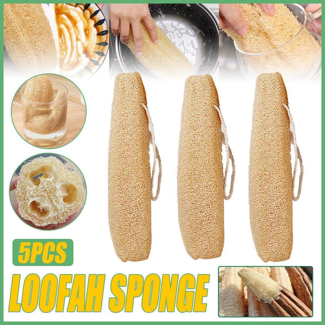 Natural Loofah Sponge Kitchen Scrubber for Dishwashing Pot Cleaning 5 Pack.