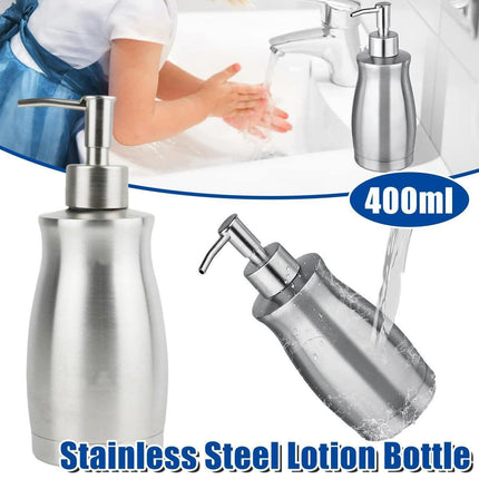 304 Household Stainless Steel Liquid Soap Lotion Shampoo Dispenser Bottle 400ML.