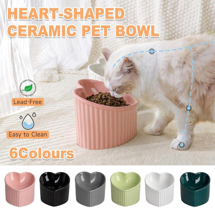Love Shape Slanted Cat Bowl Ceramic Pet Bowl for Cats Food Water Feeding Dish - Green.