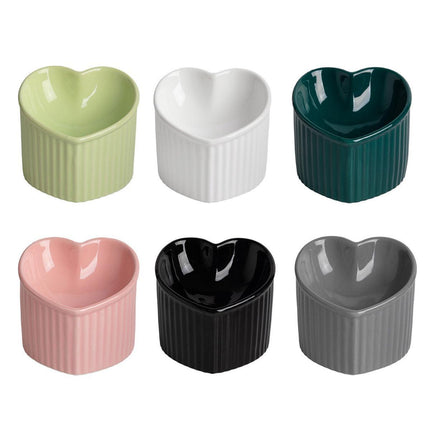 Love Shape Slanted Cat Bowl Ceramic Pet Bowl for Cats Food Water Feeding Dish - Green.