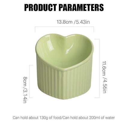 Love Shape Slanted Cat Bowl Ceramic Pet Bowl for Cats Food Water Feeding Dish - Green.