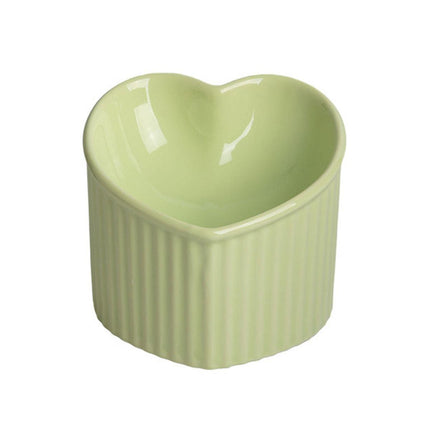 Love Shape Slanted Cat Bowl Ceramic Pet Bowl for Cats Food Water Feeding Dish - Green.