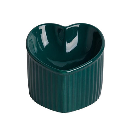 Love Shape Slanted Cat Bowl Ceramic Pet Bowl for Cats Food Water Feeding Dish - Green.