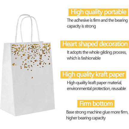 30PCS Kraft Paper Gift Bags Small Love Candy Bags Gold Foil Wedding Party Favors - White-Rose Gold Foil.