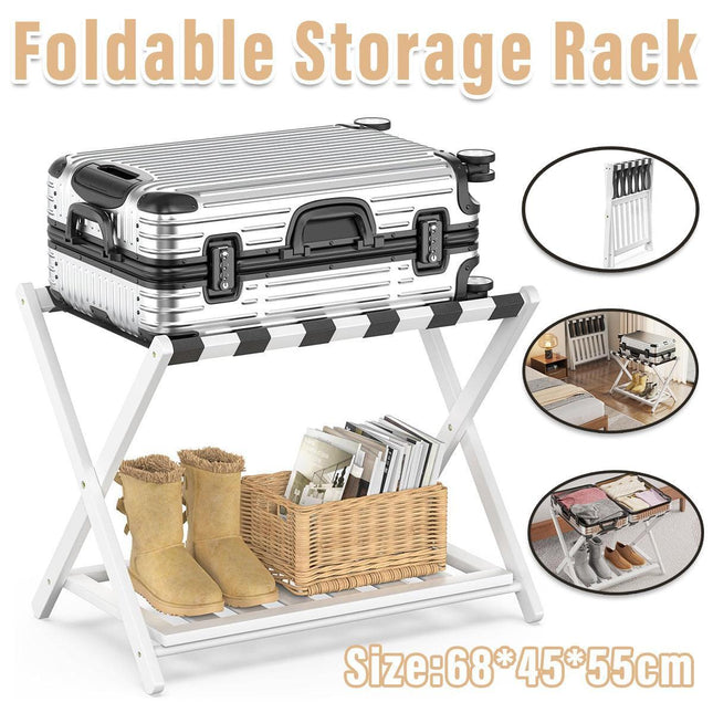 Foldable Luggage Rack Stand Portable Black Storage Shelf for Bedroom Travel.