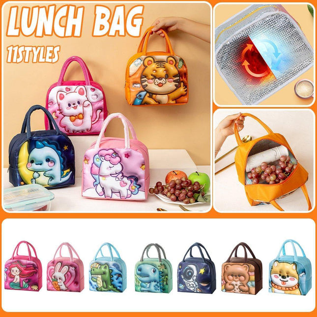 Cute 3D Cartoon Insulated Lunch Bag Oxford Fabric Bento Tote for School Use - Orange Tiger.