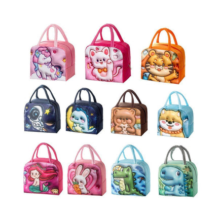Cute 3D Cartoon Insulated Lunch Bag Oxford Fabric Bento Tote for School Use - Orange Tiger.