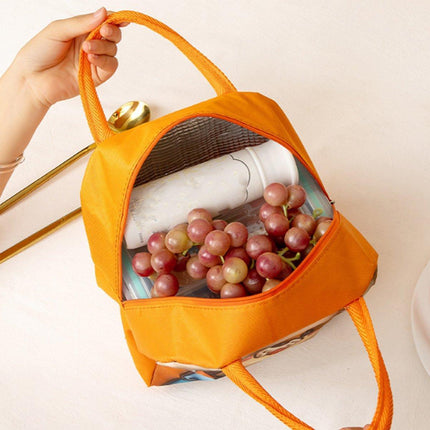 Cute 3D Cartoon Insulated Lunch Bag Oxford Fabric Bento Tote for School Use - Orange Tiger.